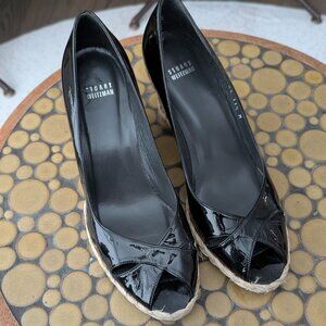 Stuart Weitzman Black Patent and Jute Wedges 11.5 M